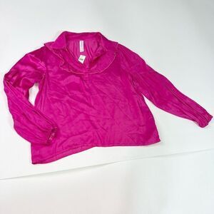 Amadi Blouse Womens Medium Pink Rose Satin Ruffles Long-Sleeve Top NWT